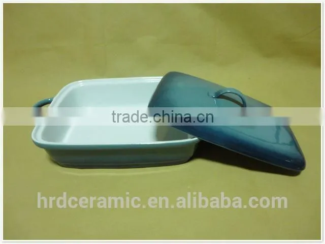 porcelain ovenware with handles Square shape ceramic bakeware with lid