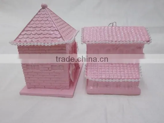 Shabby Pink Glitter Christmas Village Houses