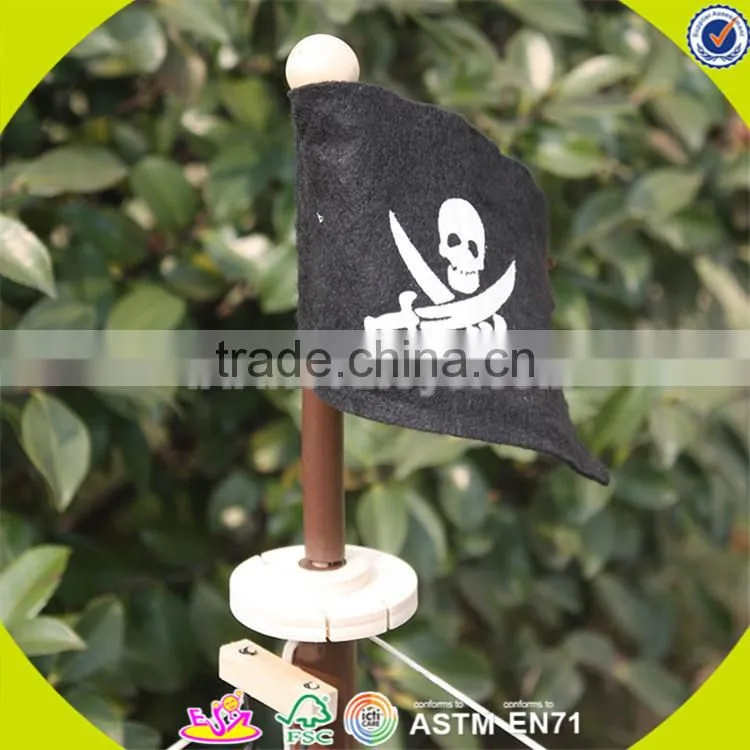 Wholesale DIY 3D baby wooden pirate ship toy handmade kid wooden pirate ship toy cool kids wooden toy pirate ship W03B001