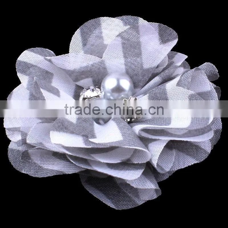 mesh flower with pearl beads center for kids hair accessories