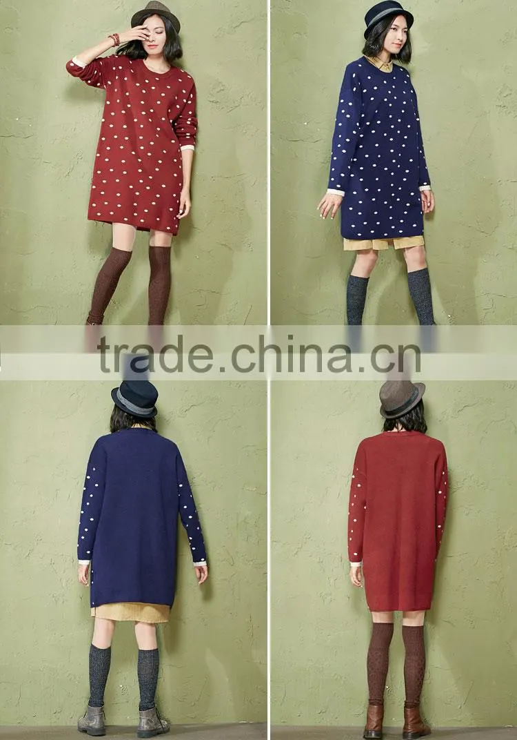 ladies long sleeve sweater winter dresses, new latest woman casual loose fit fashion dress design