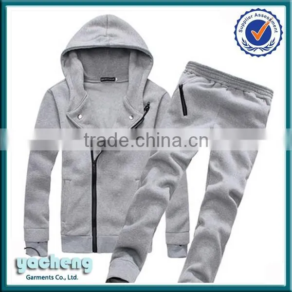 wholesale mens sport suits fleece plain suits with pants custom slim fit sport wears outside