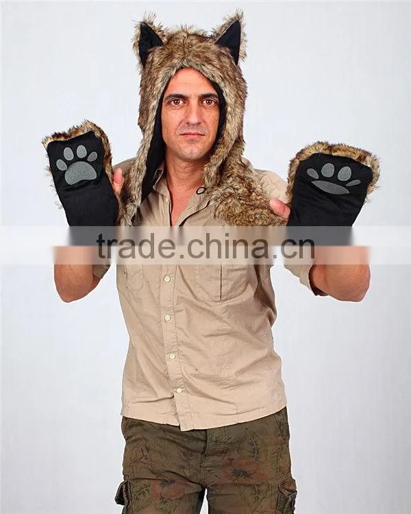 Quality latest safe standard children's animal hood hat and scarf