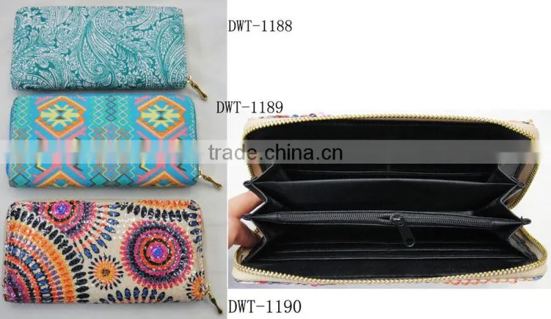 2017 Hot vogue sequin classic floral canvas cotton latest wallet