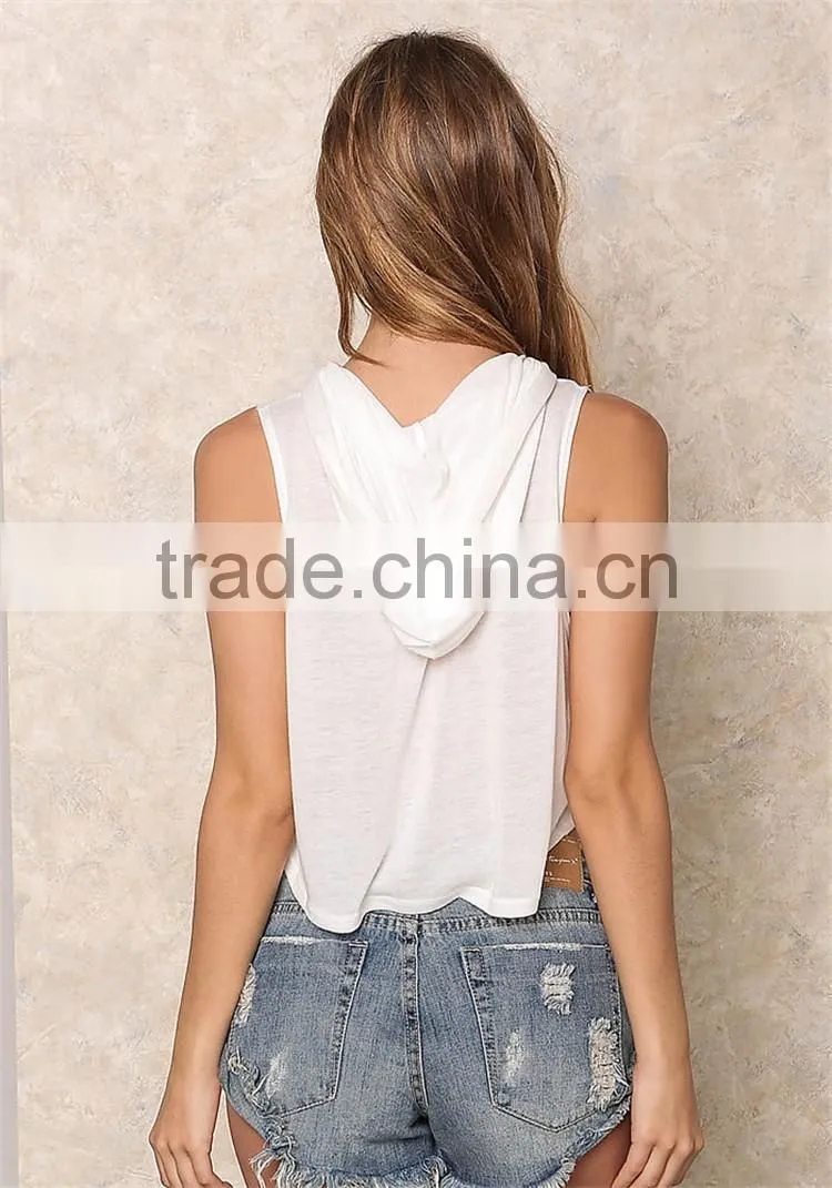 MGOO 2017 New Arrival Off White Jersey Crop Hoodies Custom 100% Cotton Plain Basic Sleeveless Running Tops
