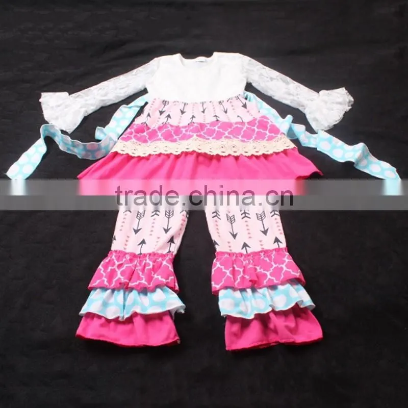 Watermelon Red Floral Shirt with Splicing Big Sleeve Ruffle Trousers Kids Fashion Clothing Set LBYTZ001-45