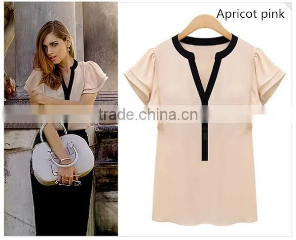 Apricot Pink and white comfortable and breathable t shirt wholesale short sleeve t shirt ladies blouse