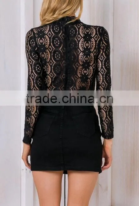 Runwaylover 114 Hot Sale 2017 Women Fashion Lace Transparent T-Shirt