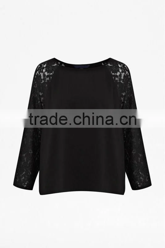 Lady Lace Sleeve Chiffon Top