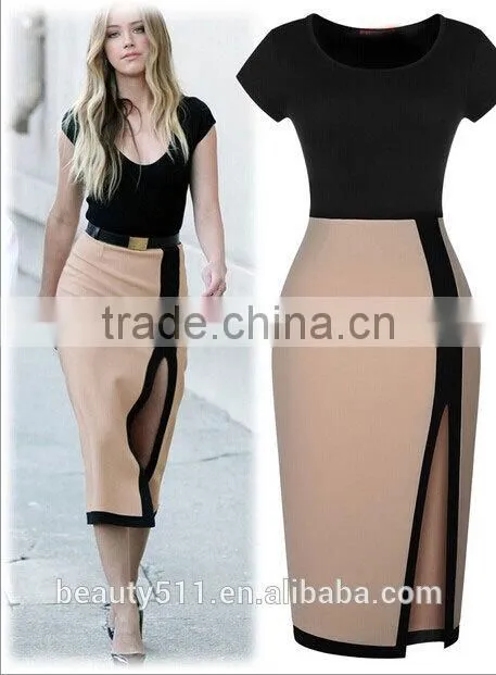 Ladies formal elegant fitting sexy short sleeve Splicing a hip dress and a short short-sleeved pencil skirt PS02