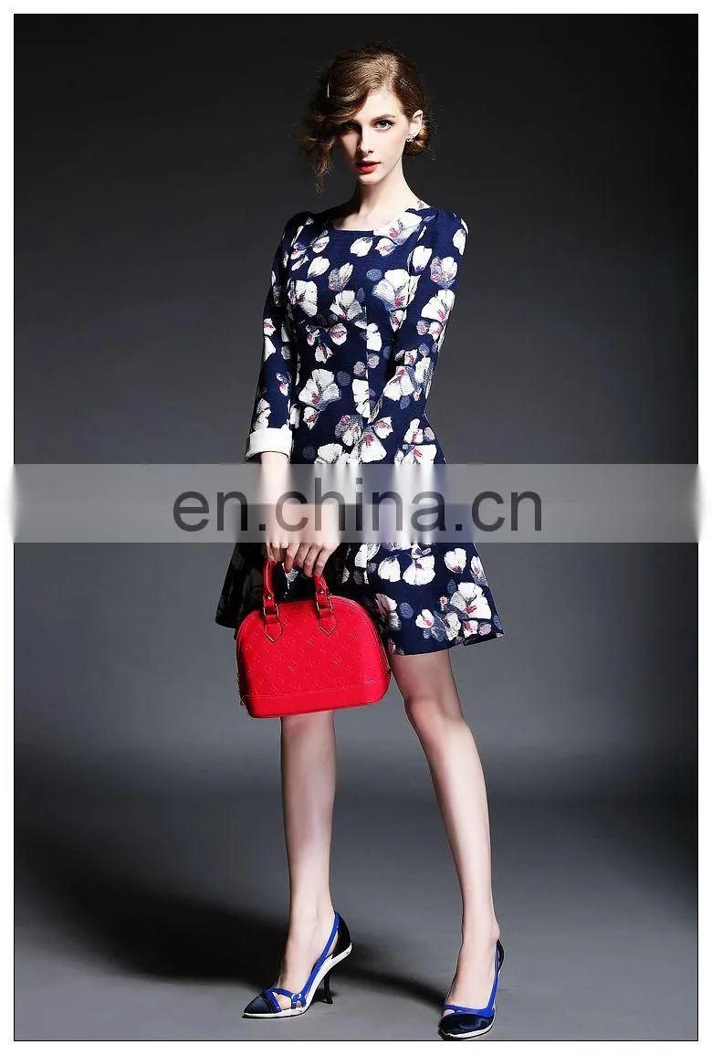 Woman long sleeve print dress wholesale, fashion western dress 2016