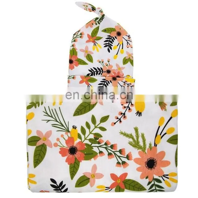Newborn Infant Baby Cotton Floral Swaddle Blanket Hat With Receiving Blankets Set