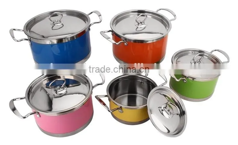 5pcs double bottom capsule buttom colored stock pot with glass lid/ soup cookware sets