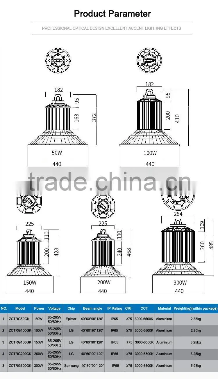 Aluminum Alloy Lamp Body Material and Pure White Color Temperature(CCT) 300w led high bay