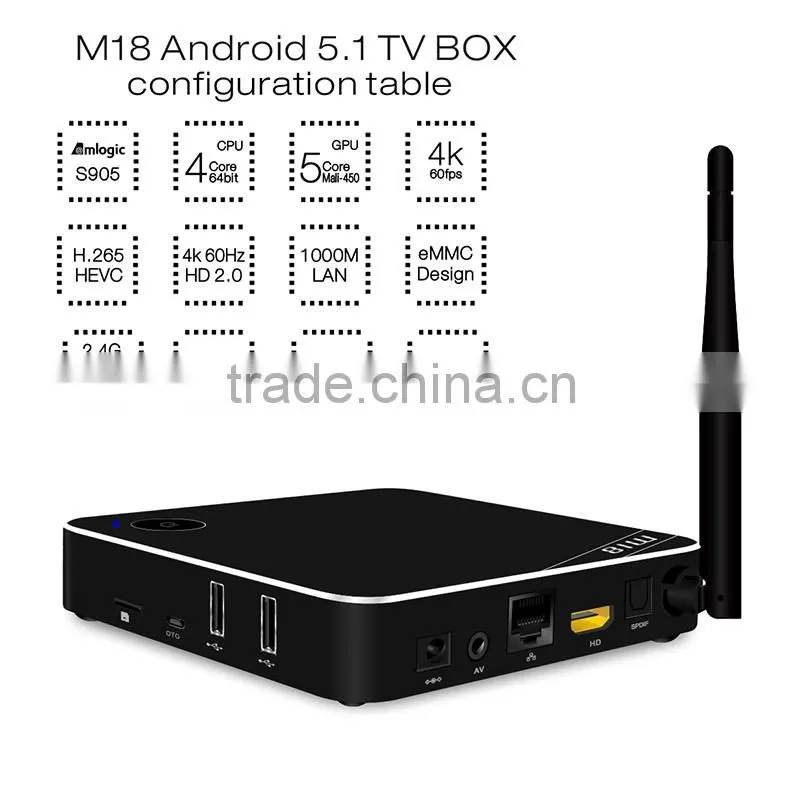 Amlogic s905 bluetooth wireless quad core android 5.1 m18 tv box