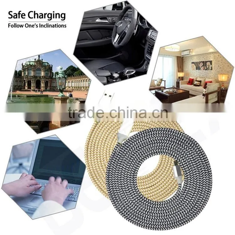 Woven Fabric Braided Flat Pipe Connector Micro USB Cable