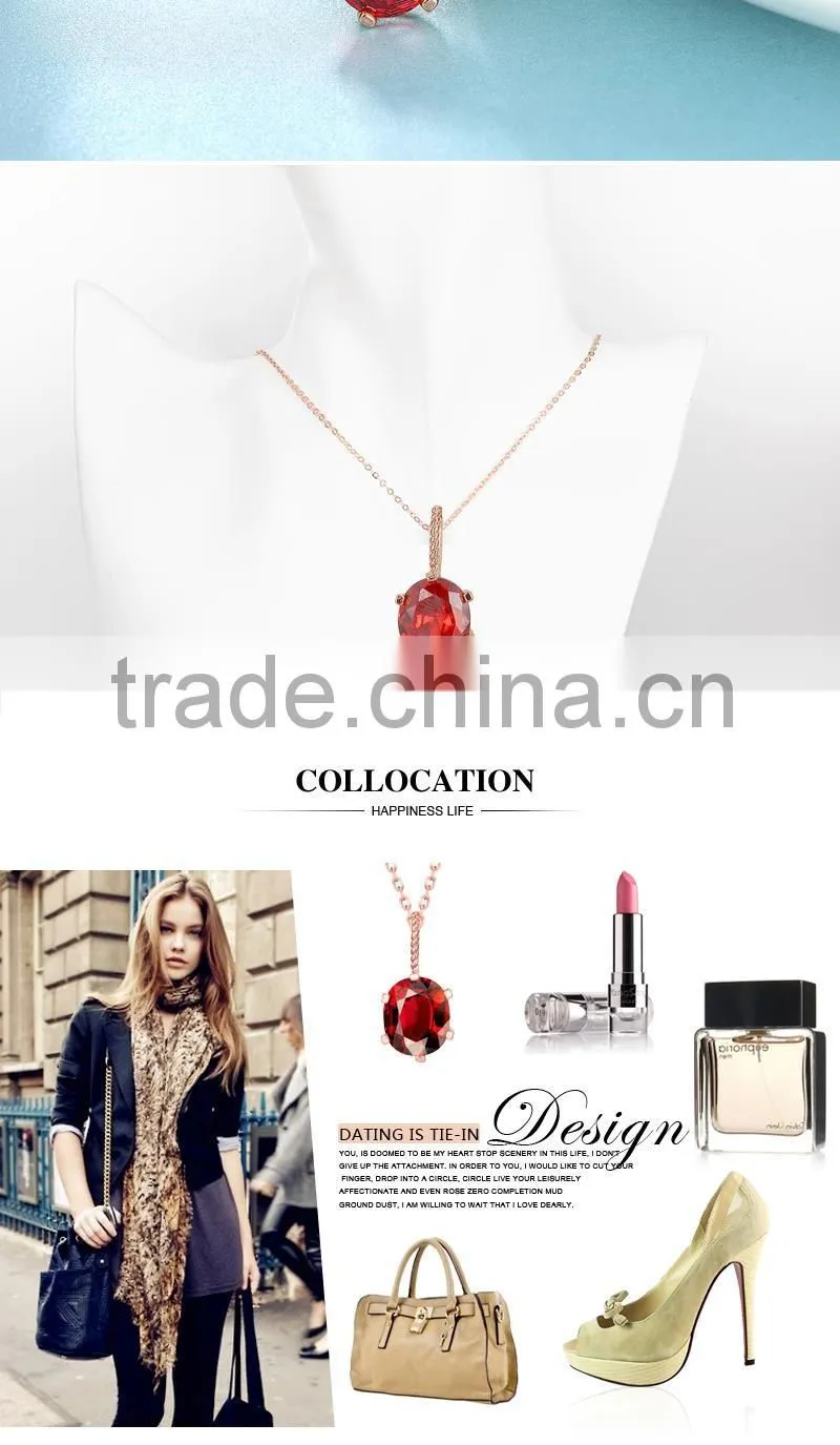 new design women necklace 2016,rose gold chain necklace red zircon