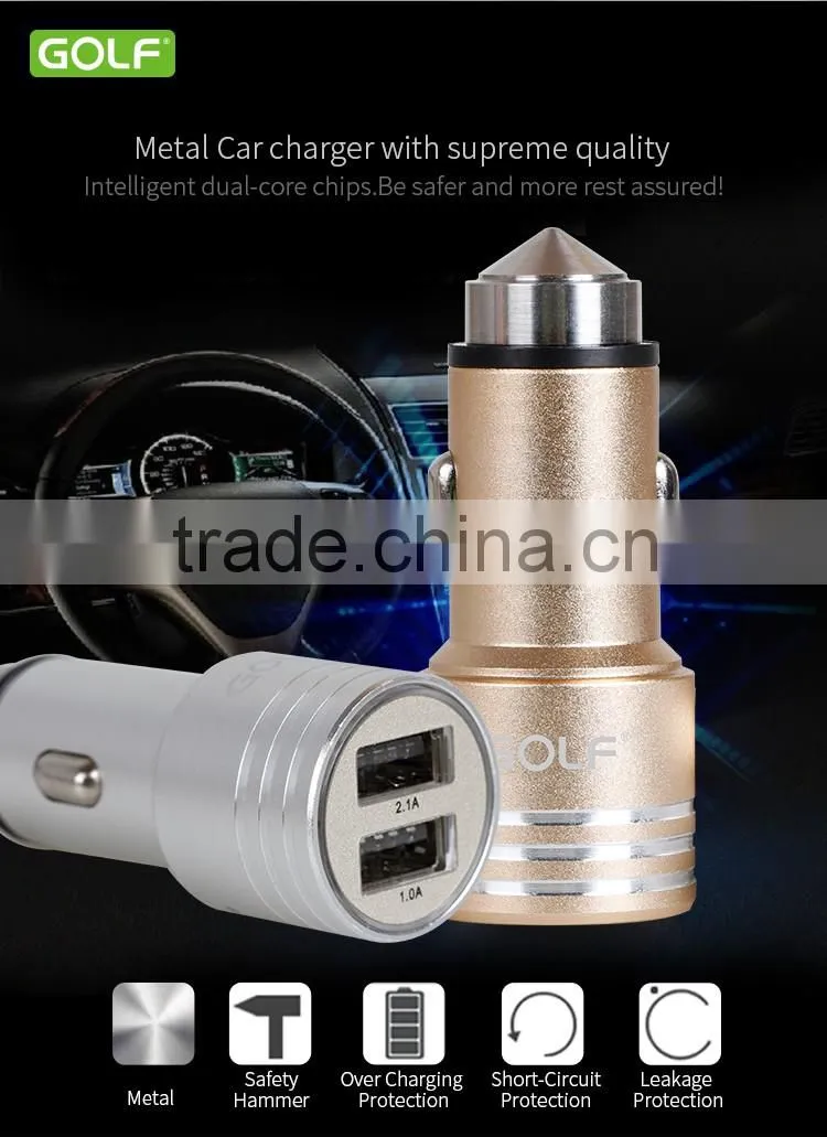 GOLF original GF-C06 Bullet series metal matt car charger 2.1A/1A Dual USB Fast charging car charger for universal device