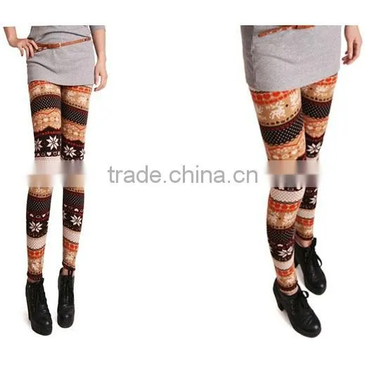 Red Black Nordic Leggings Snow flake Deer Print Fleece winter Christmas girl Leggings