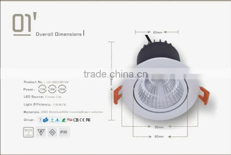 18W IP20 Citizen COB LED CCT Downlight Dimmable for Bathroom