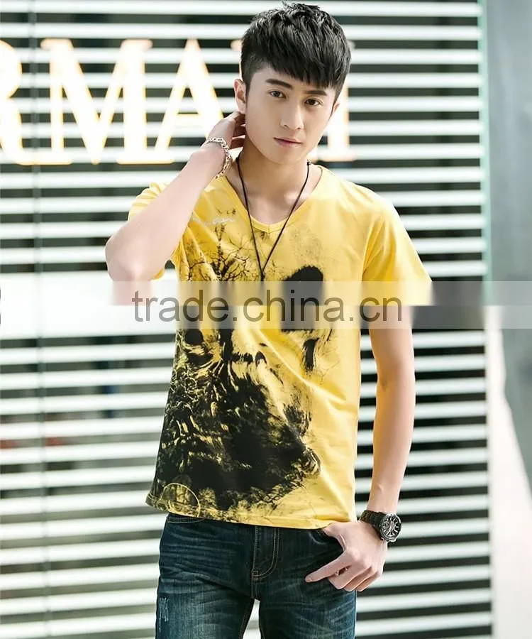 New men's short sleeve T-shirt men's v-neck Chinese wind printing men's T-shirt