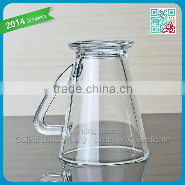 2015 wholesale unique design tumbler glasses with handle coffee mug glass