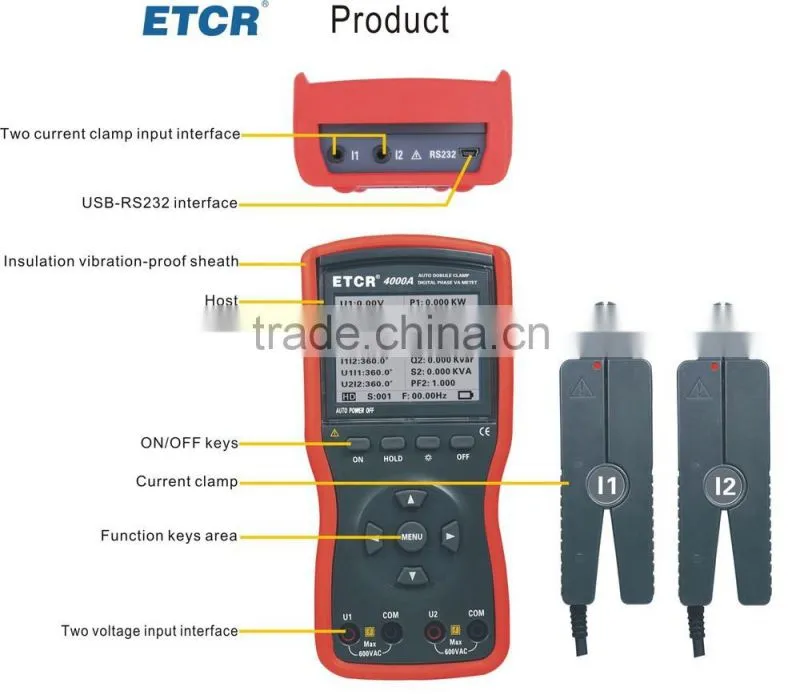 Double Clamp Digital Intelligent Phase Volt-ampere Meter