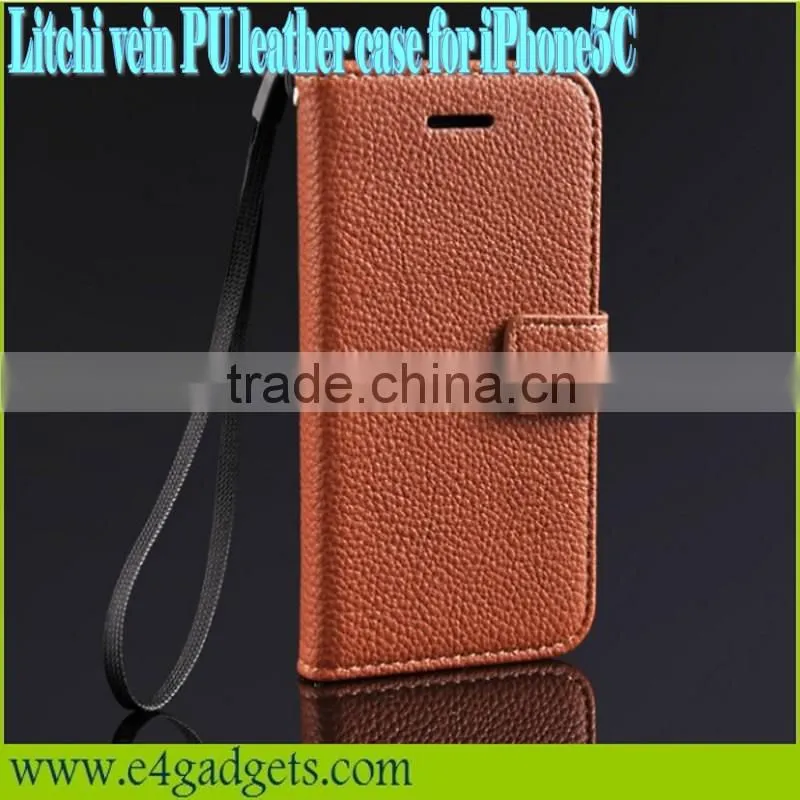 High quality Litchi Vein PU leather case for iphone5c,for iphone5c leather case