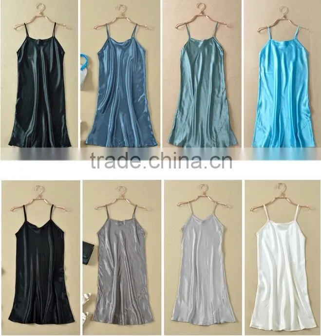 Pure 100%mulberry silk skirt with shoulder-straps, ladies silk dress