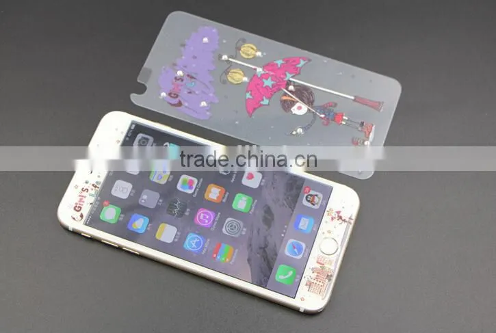 Fashion mobile phone accessories diamond tempered glass screen protector for iPhone 6