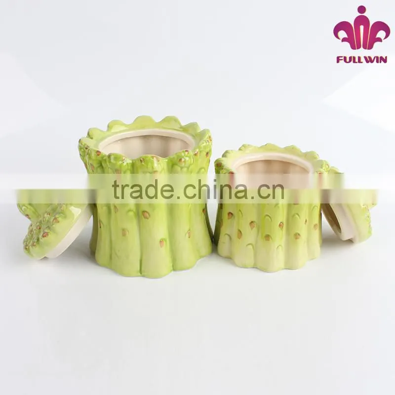 Factory price ceramicware ceramic canister with bamboo sprout design