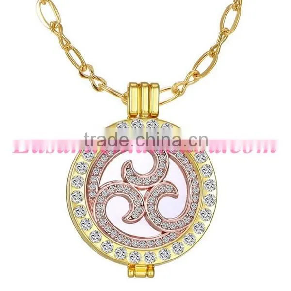 Fashion korean hollow coin necklace,new design locket pendant necklace