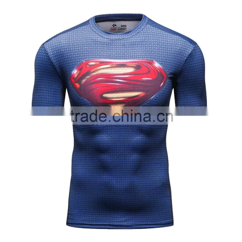 Avengers superman/bat-man marvel cartoon super hero clothing apparel men's slim fit digital print round neck short sleev t shirt