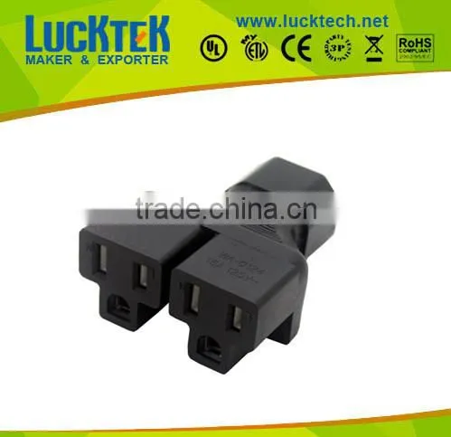 IEC 320 C14 to 2 X Nema 5-15R power adapter, C14 to 2x US female adapter Y Power splitter adapter