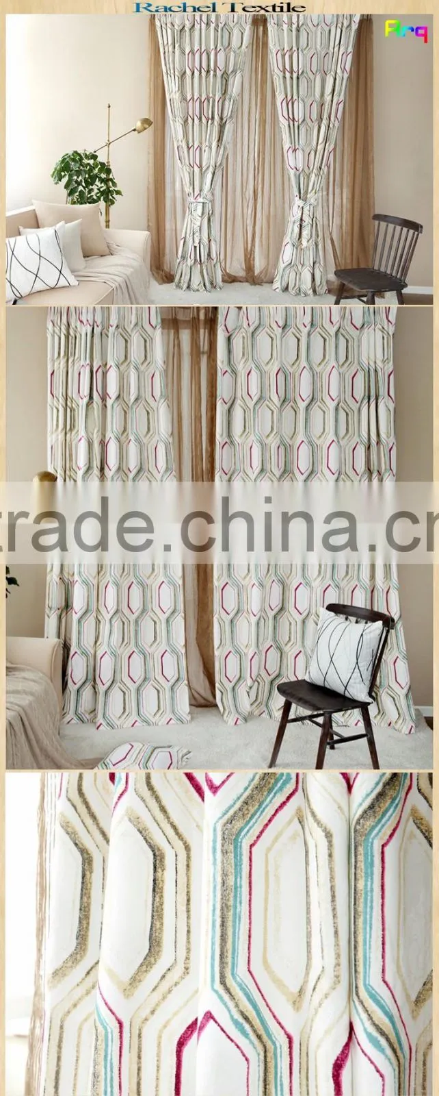 New modern geometry design curtain fabric- jacquard with printing- south america style