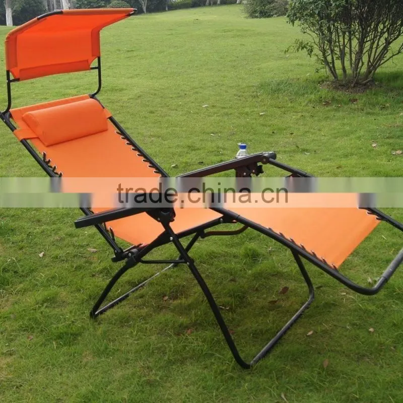 Wholesale Portable Orange Folding Zero Gravity Chair With Canopy and Table