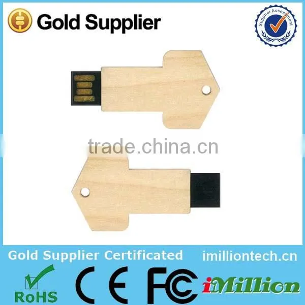 Key shape Engraving logo wood usb flash drive 8G A grade memory