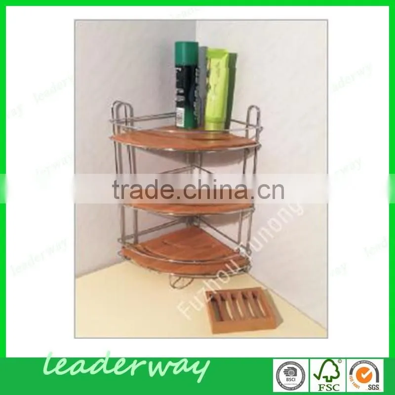 2-tier shelf bamboo hanging bathroom shower caddy with towel rack