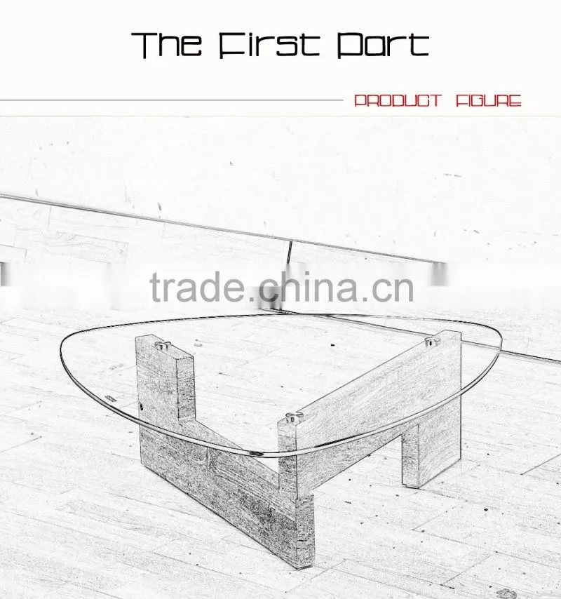 Oval glass top wooden leg coffee table made in China