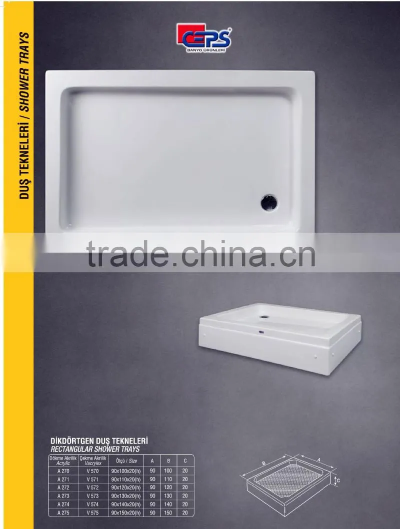 Acrylic SHOWER TRAYS RECTANGULAR from Turkey white trays 90x100 until 90x150 sizes