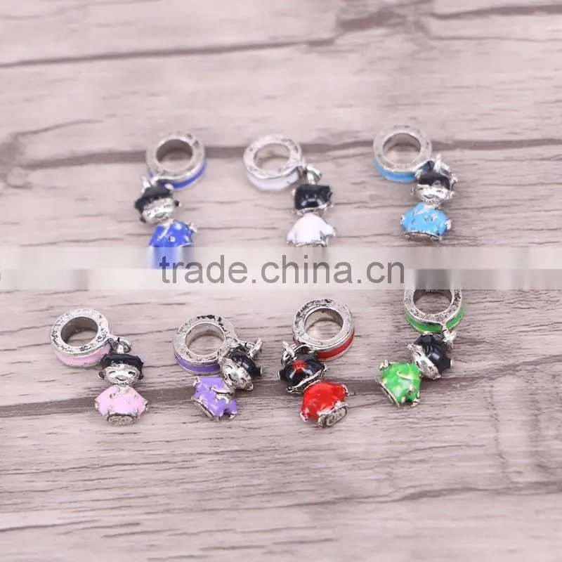 Enamel Metal Girl Silver Plated European Charms Dangles Beads Fit Charms Bracelets Necklace