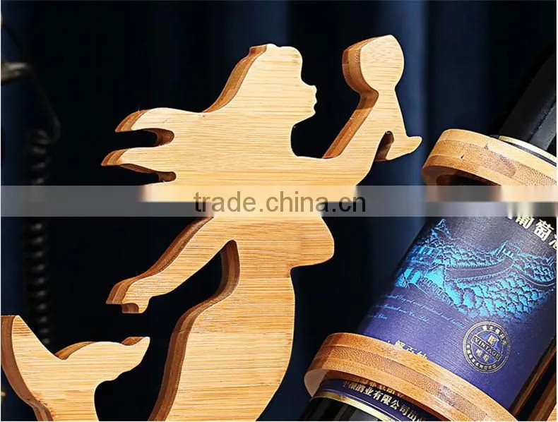 WR005/100% Bamboo Material Hot Sale Mermaid Shaped Folding Bamboo Red Wine Rack