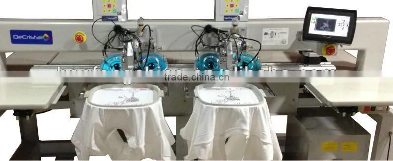 Decristal Multi-head automatic ultrosonic rhinestone hotfix machine on T-shirt