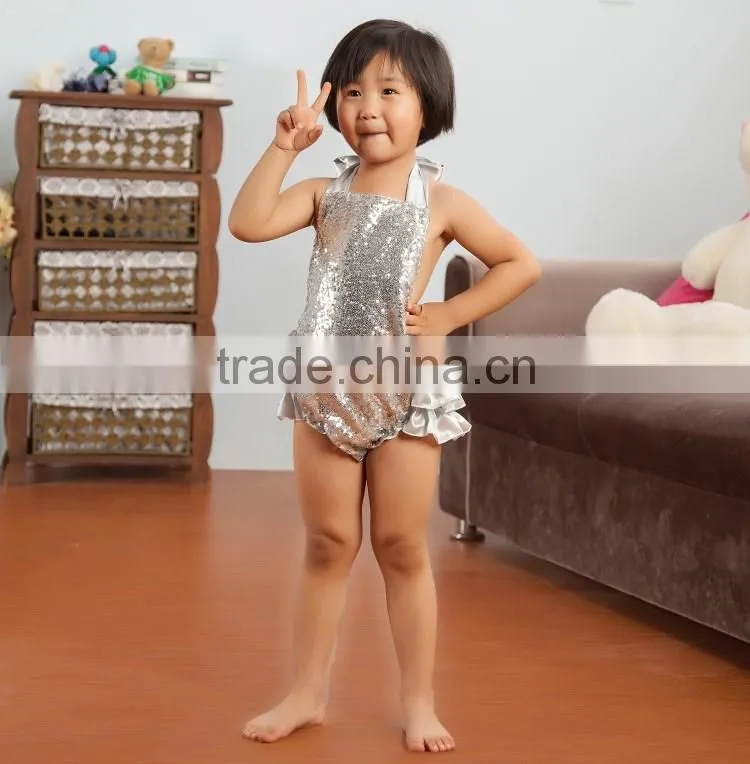 2017 New Product Wholesale Boutique Solid Shiny Romper, Bow-Knot Hairband Baby Adorable Girls Summer Clothes
