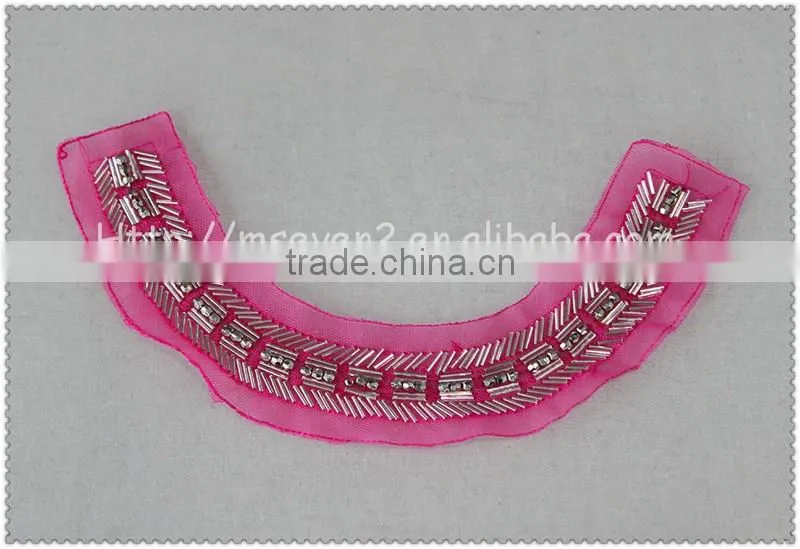 2016 New Design Handmade red net fabric beaded collar, crystal tube round beads collar