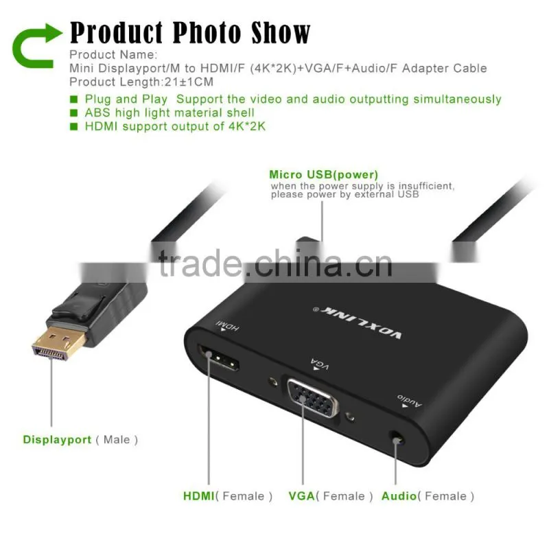 High Speed Hot - Selling Voxlink Turn DP into HDMI(4K*2K)/VGA+Aduio Adapter Cable