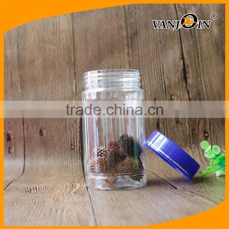 300ml PET Clear Plastic Medicinal Herbs Bottle With Blue Screw Lids