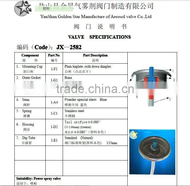 Powder aerosol valves and actuator/power aerosol spray nozzles/powder aerosol valve for can