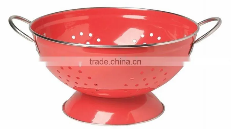 Red Powder Coated Stainless Steel Colander For Kitchen Food Washing
