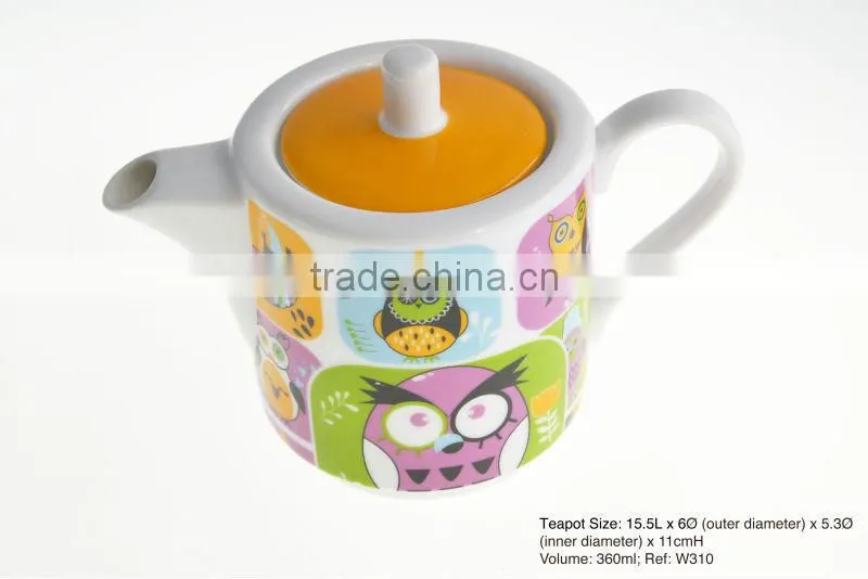 Alibaba Express Finr Porcelain Colorful Owl Pattern Teapot